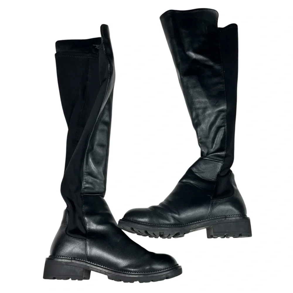 Express Black Faux Leather Pull On Knee High Chunky Sole Pull On Knee Boots 7